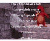 top 5 best movies oat angry birds movie kung fu panda 2 the green mile spider-man original and holes hm coco