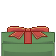 a green box with a red bow on it .