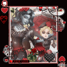 a picture of two dolls with the words true love on the bottom right