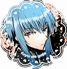 a drawing of a person with blue hair and the name fuyu de gojo