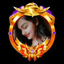 a picture of a woman in a gold circle