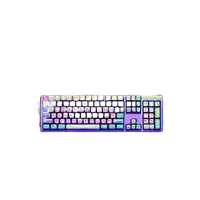 a purple and green keyboard with a rainbow colored border on a white background .