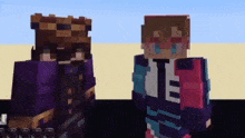 two minecraft characters are standing next to each other in a video game .
