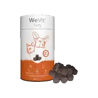 a container of wevit tasty next to a pile of pills