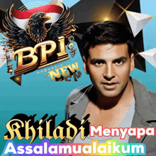 a poster for bpi indonesia new with a man in front of it