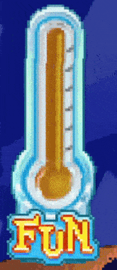 a pixel art of a thermometer with the word fun underneath it