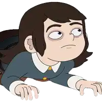 a cartoon girl is laying on her stomach and looking up