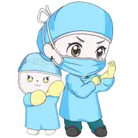 a cartoon illustration of a surgeon and a sheep