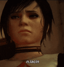a close up of a woman 's face with the words " n.iacin " below her