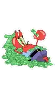 a cartoon crab is laying on a pile of money and holding a dollar bill