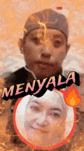 a picture of a man and a woman with the words menyala on top