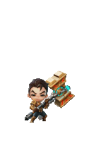 a cartoon character holding a large hammer with a blue light on it