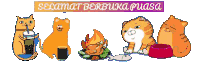 a banner that says selamat berbuka puasa with cats