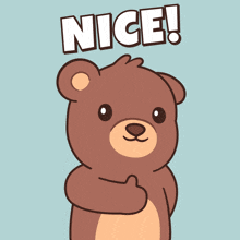 a cartoon teddy bear giving a thumbs up with the words nice behind him