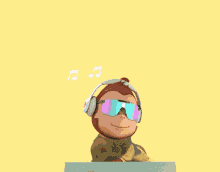 a cartoon character wearing headphones and sunglasses