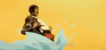 a man in a suit is flying through the air in the ocean while saying `` im tryna dive in dat mf '' .