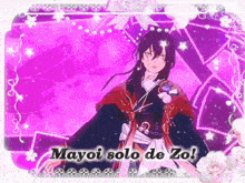 a picture of a person with the words mayoi solo de zo on it
