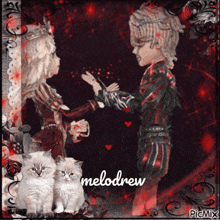 a picture of a boy and a girl with the name meloddrew on the bottom right