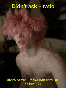 a picture of a person with pink hair and a caption that says didn 't ask + ratio
