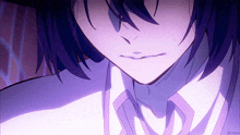a close up of a person 's face with a purple background and the letters ik on the bottom right