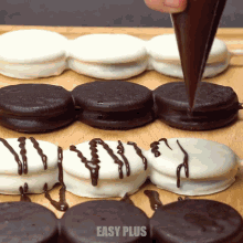 a row of cookies with easy plus written on the bottom right corner