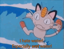 I Hate Water Especially Wet Water Meowth GIF - I Hate Water Especially Wet Water Meowth Pokemon GIFs