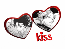 a couple of hearts with the word kiss on the bottom right