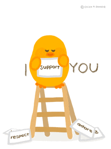 a cartoon duck sitting on a ladder holding a sign that says " i support you "