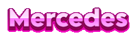 the word mercedes is written in pink letters on a white background