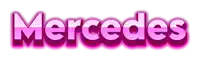the word mercedes is written in pink letters on a white background