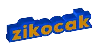 a blue and orange sign that says zikocak on a white background