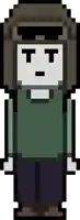 a pixel art drawing of a man wearing a hat and sunglasses .