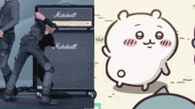a marshall amplifier is next to a cartoon hamster