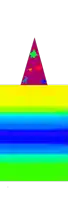 a rainbow colored background with a purple triangle with stars on it