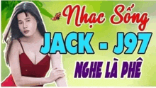 a woman in a red dress is standing in front of a banner that says jack j97 .