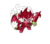 a cartoon character is holding a sword and wearing a red armor .