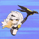 a cartoon girl is flying with a bird on her arm
