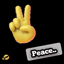 a yellow hand giving a peace sign next to a peace sticker