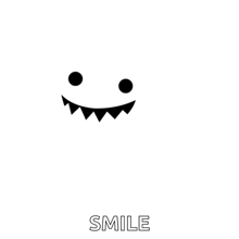 a black and white drawing of a smiling face with teeth and the word smile .