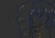 a drawing of a girl with blue hair and yellow stars