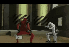 a cartoon of deadpool and a skeleton with a x on the bottom