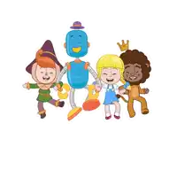 a group of cartoon characters including a scarecrow a robot a lion and a girl