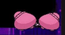 two pink pigs are standing next to each other on a purple and black background .