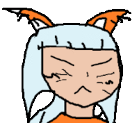 a cartoon girl with white hair and orange ears