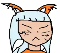 a cartoon girl with white hair and orange ears