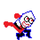a pixel art of a cartoon character with glasses and a scarf around his neck