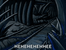 a cartoon of a man walking through a cave with the caption ' henehenehenee ' on the bottom