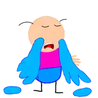 a cartoon character is crying with blue wings