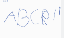 the letters a b c and i are written in blue ink