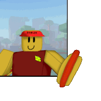 a roblox character is holding a hot dog in his hand